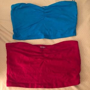 Blue and hot pink bandeaus